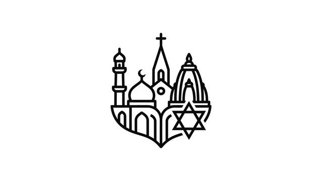 Interfaith Symbols Collage: Mosque, Church, Temple, Star of David