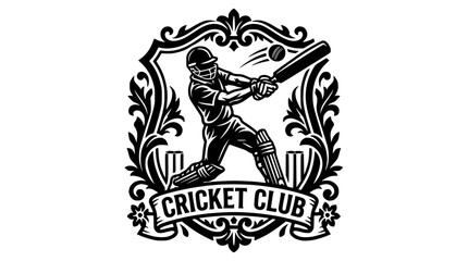 Cricket batsman hitting ball in vintage club logo crest. © gerrymurniawan