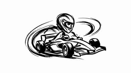 Go-kart racer driving fast with motion lines. © gerrymurniawan