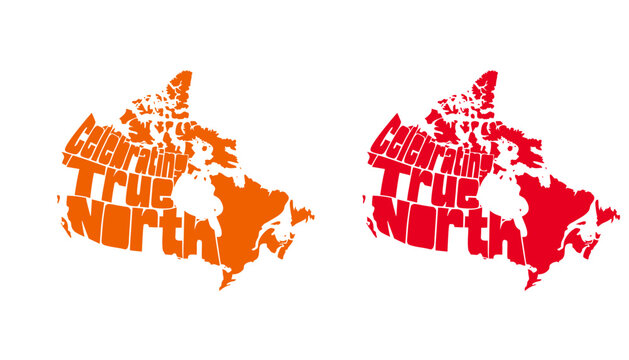 Special day of canada canada map with city names in orange and red typographic style canada day