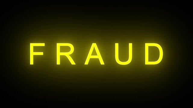 neon sign fraud alert text animation, security and data breach alert, hack and malware detected concept, cyber security and awareness backgrounds. Banking Fraud, Online Fraud Concept. Alpha channel.