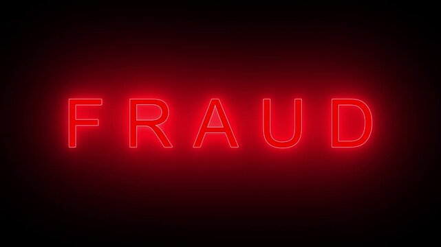 neon sign fraud alert text animation, security and data breach alert, hack and malware detected concept, cyber security and awareness backgrounds. Banking Fraud, Online Fraud Concept. Alpha channel.