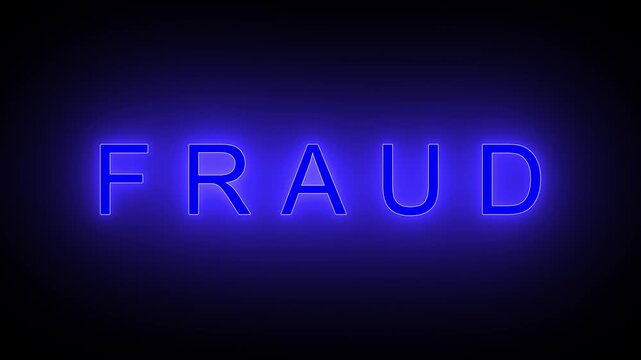 neon sign fraud alert text animation, security and data breach alert, hack and malware detected concept, cyber security and awareness backgrounds. Banking Fraud, Online Fraud Concept. Alpha channel.