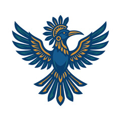 Fototapeta premium Intricate blue and gold bird mascot logo.