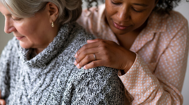 adult son embracing elderly mother warmly in garden representing family love and generational bonding outdoors