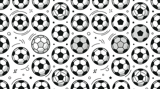 Seamless soccer ball pattern featuring football sports background with dynamic motion elements and monochrome design
