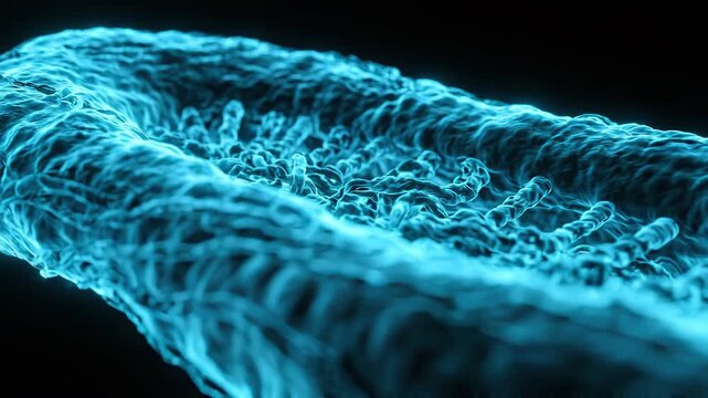 Glowing blue biological cell membrane with organic texture in 3D microscopic medical animation