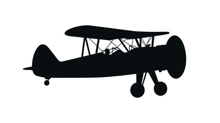 4th July, Independence day of America. Vintage biplane silhouette, black airplane icon, retro aircraft symbol, flying vehicle graphic Vector © MST