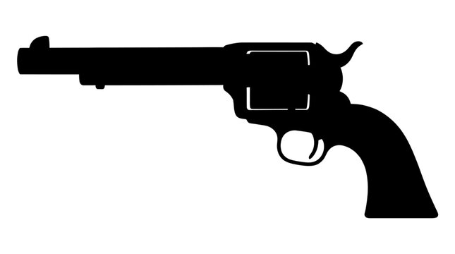Revolver silhouette, black gun icon, weapon vector, pistol graphic Vector