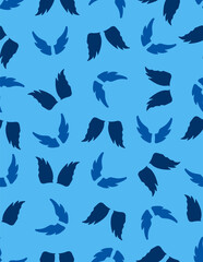 Obraz premium Seamless pattern with scattered angel wings, blue tones light blue background.