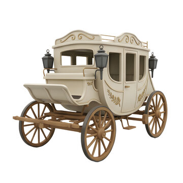 Ornate beige horse-drawn carriage with gold accents