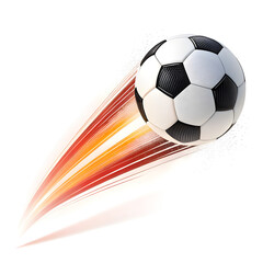 Naklejka premium soccer ball in motion with speed trails and action effects, isolated on white background