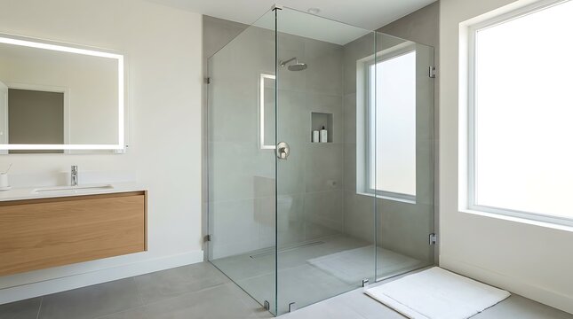 Modern bathroom with glass shower enclosure and sleek vanity design