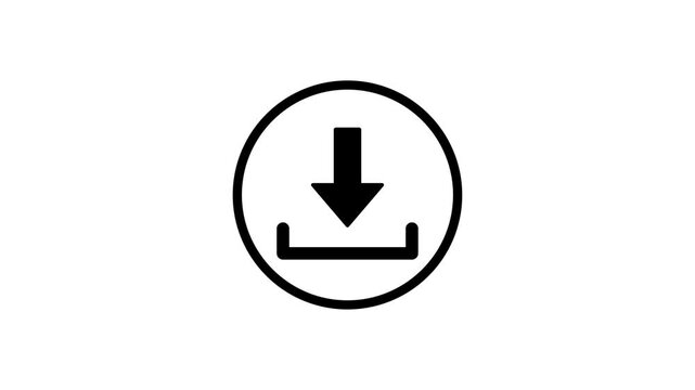 Minimalist black download icon animation, arrow pointing down in a circle, white background, user interface button, progress indicator, website navigation element, commas.
