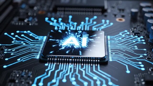 Central processing unit glowing on a computer circuit board