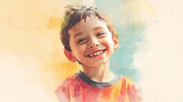 Cheerful child with prominent buck teeth and warm expression in a soft watercolor style illustration