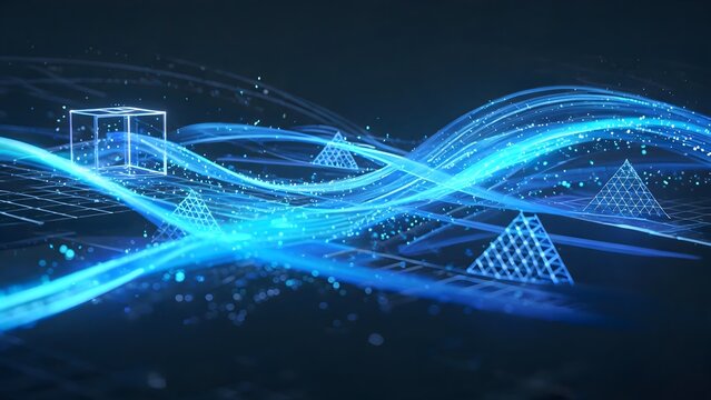 Abstract digital wave and geometric shapes