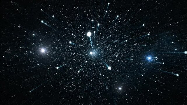 Bright stars streaking through dark deep space at high speed