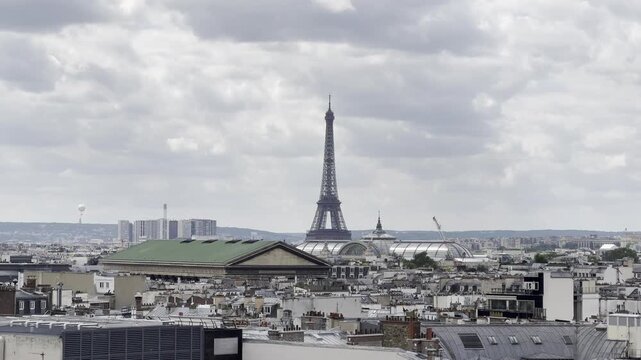 Paris skyline view from Galeries Lafayette Haussmann rooftop, France