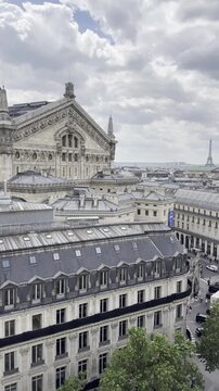 Paris skyline view from Galeries Lafayette Haussmann rooftop, France