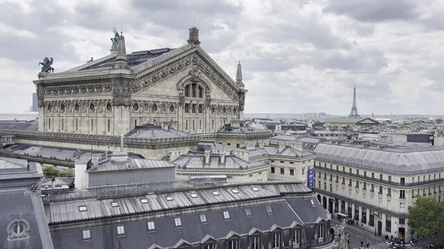 Paris skyline view from Galeries Lafayette Haussmann rooftop, France