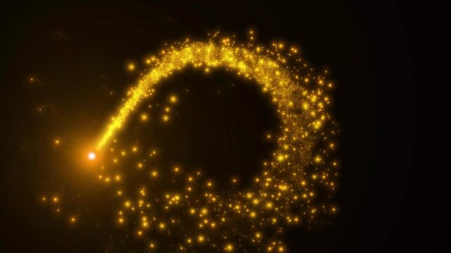 Golden glitter sparkles twinkle stars line and twinkle sparkle stars animation, with shining single diamond glitter stream, on black background, abstract anime style powerful firework line star. 4k