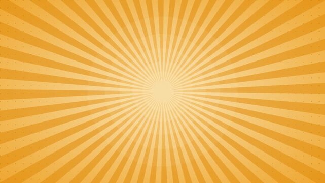 Animated amber comic radial burst background, pop art halftone speed lines motion loop