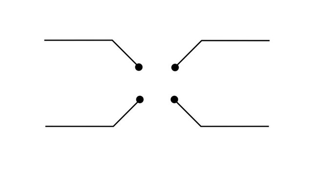 Minimalist black HUD target indicator animation, lines and dots moving inward on a white background, futuristic interface element, technical focus point motion graphic, commas.
