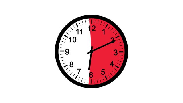 Clock icon animation. analog clock timer circle animated. Clock icon flat style 24 hours day fast speed with moving timer clock rotation. Clock icon vector animation with clock face 4k