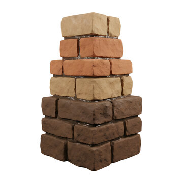 3D render of a stacked brick column with mortar