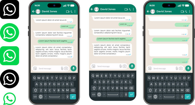 WhatsApp messaging interface design, modern smartphone chat screen layout, clean mobile application user interface templates