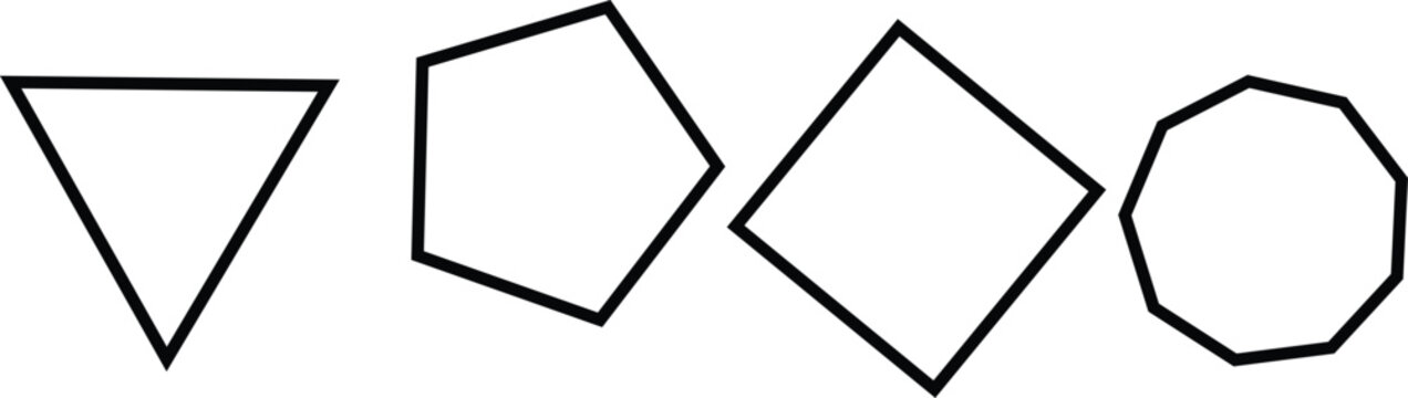 Set of four different geometric polygon shapes with black outlines