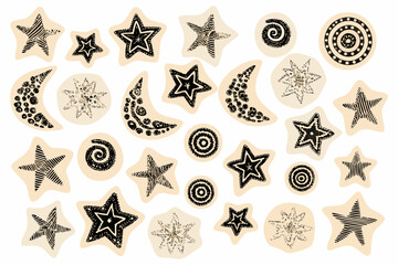 Celestial themed hand drawn shapes on a white background © Barsha