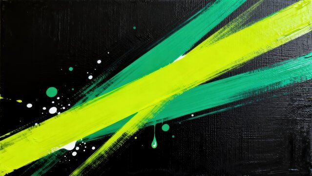 Abstract painting with green and yellow brushstrokes