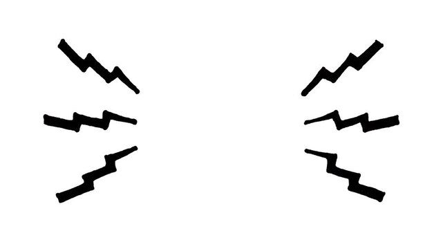 Black hand-drawn lightning bolt animation, zig-zag rays on white background, comic book energy burst, creative emphasis element, artistic scribble motion graphic.
