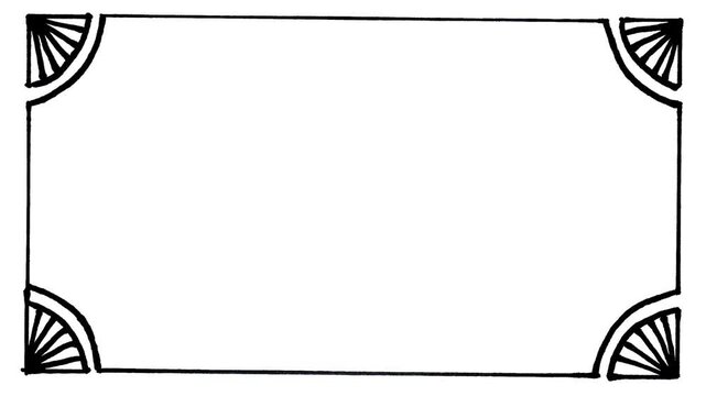 Hand-drawn decorative frame animation, sketchy border design, artistic frame for titles, minimalist scribble line art, isolated motion graphic, creative text border, high quality.
