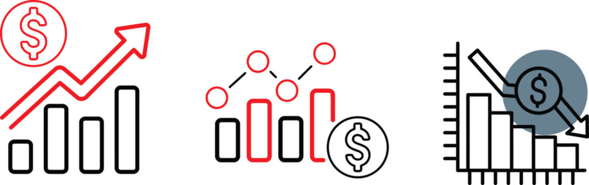 Financial growth and decline chart icons