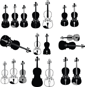 Collection of violin string instruments Vector