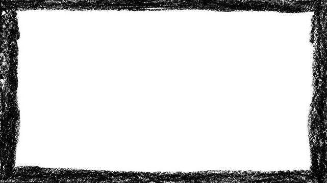 Black hand-drawn scribble border animation, charcoal style rectangular frame on white background, artistic sketch border, messy line doodle, creative video overlay, commas.
