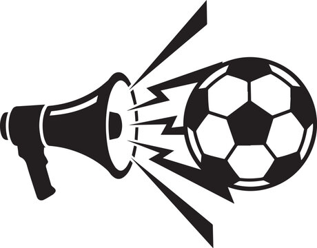 Megaphone announcing soccer ball with energetic soundwaves vector illustration