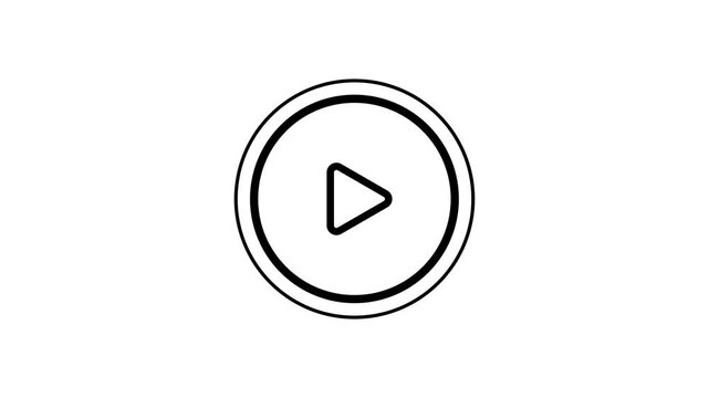 Minimalist black play button animation, circular media icon on white background, video player interface element, user interaction symbol, next step indicator, motion graphic.
