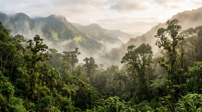 Misty Central Highlands Rainforest Landscape