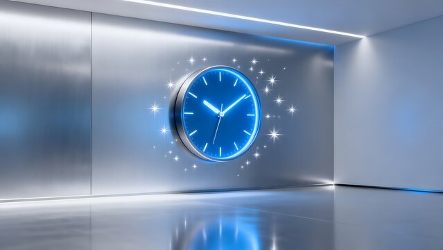 Modern blue clock in sleek room