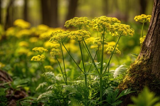 Dappled Light and Yellow Wildflowers in Somme Woods