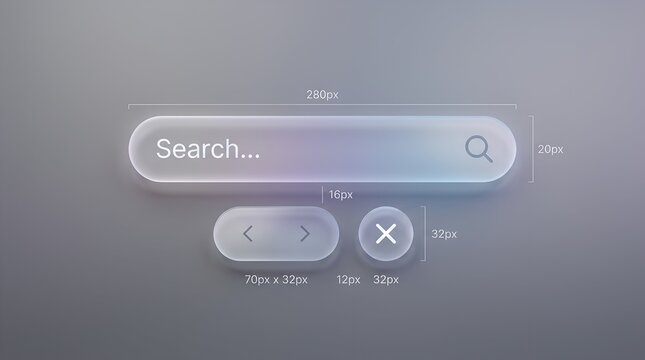 Glassmorphism Search Bar UI Element with Navigation Buttons
