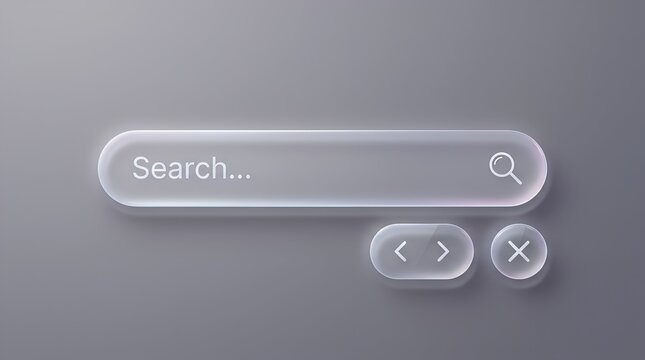 Glassmorphism Search Bar UI Element with Navigation Buttons