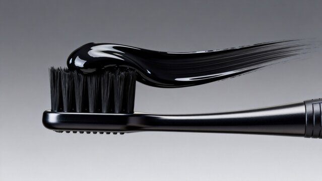 Black toothbrush with black toothpaste