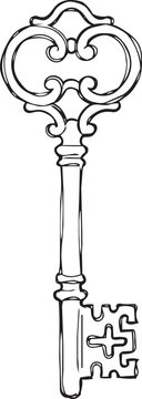 Hand-drawn Antique Skeleton Key Sketch Vector Illustration
