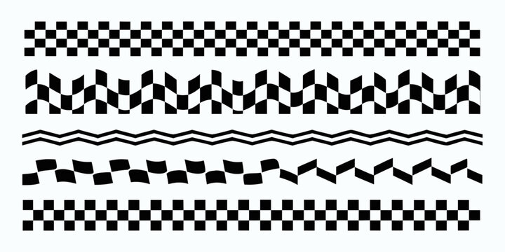 Checkered and wavy patterns black and white vector illustration on a white background