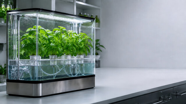 Giardino idroponico domestico con piante aromatiche. Generative AI 